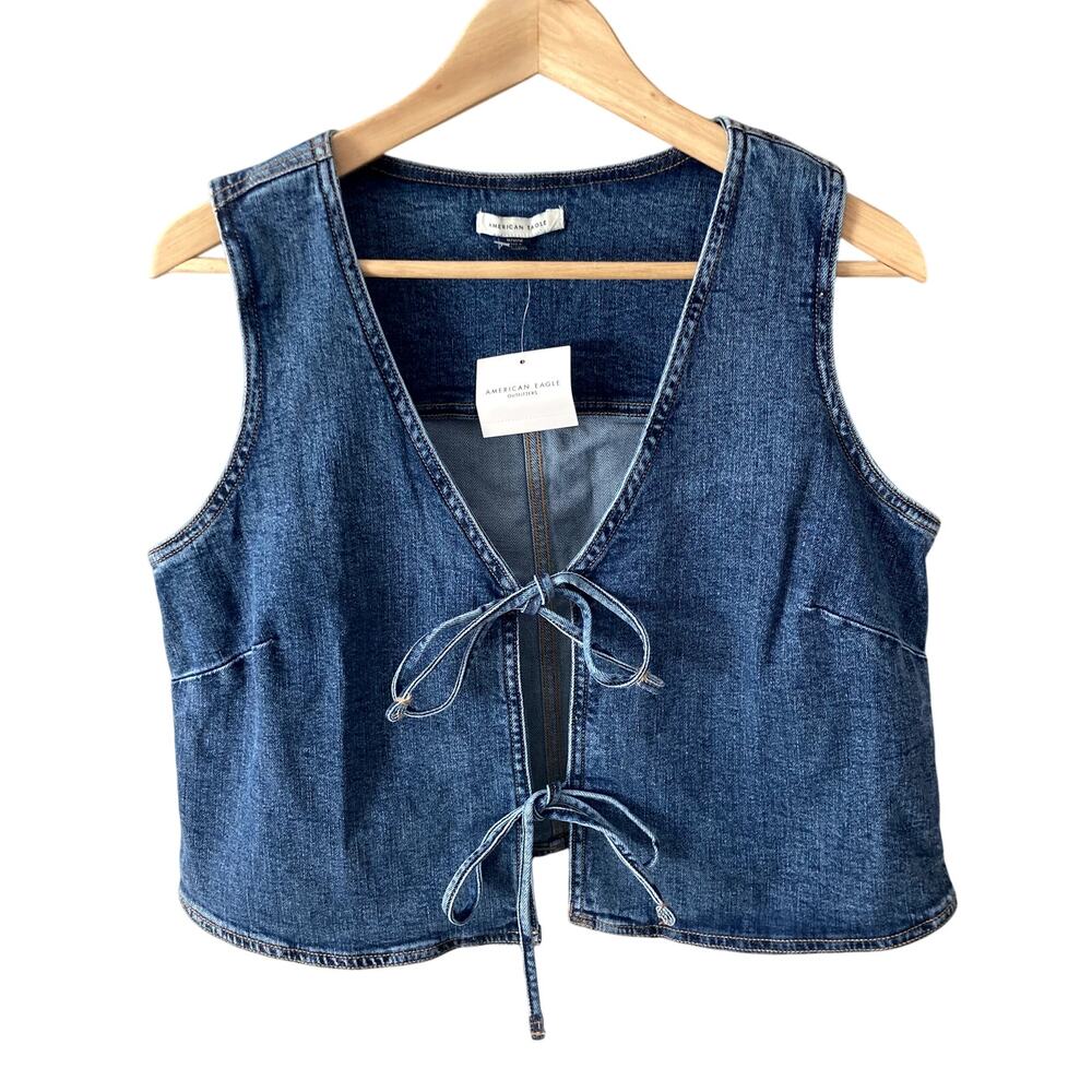 American Eagle Outfitters Dark Blue Denim Tie-Front Vest